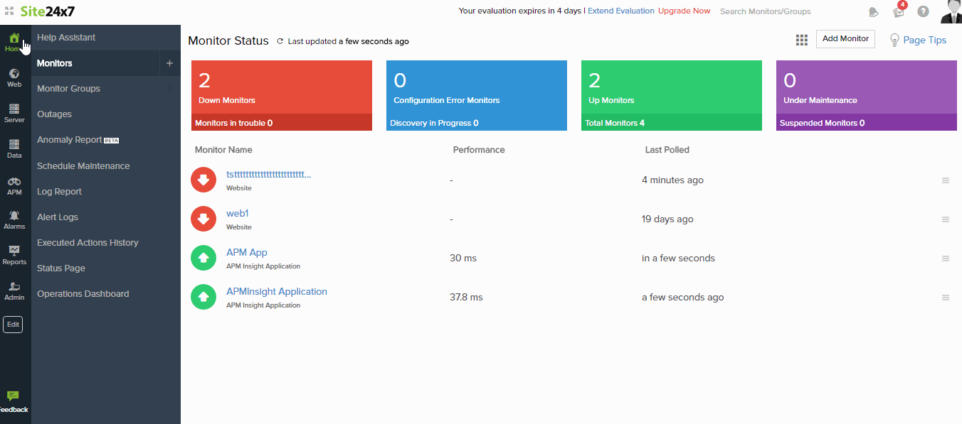 Performance report can be generated for single application or as a consolidated report for all applications