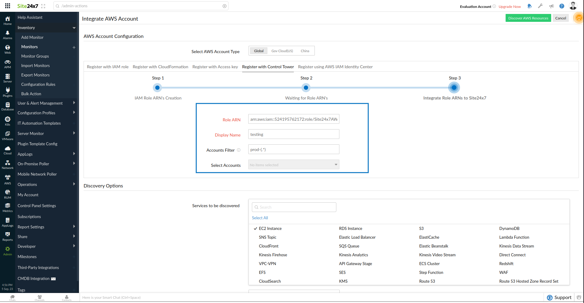 accounts selection