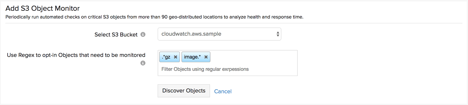 Select bucket and type in regex pattern