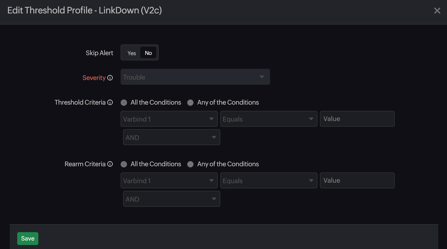 Edit threshold profile traps