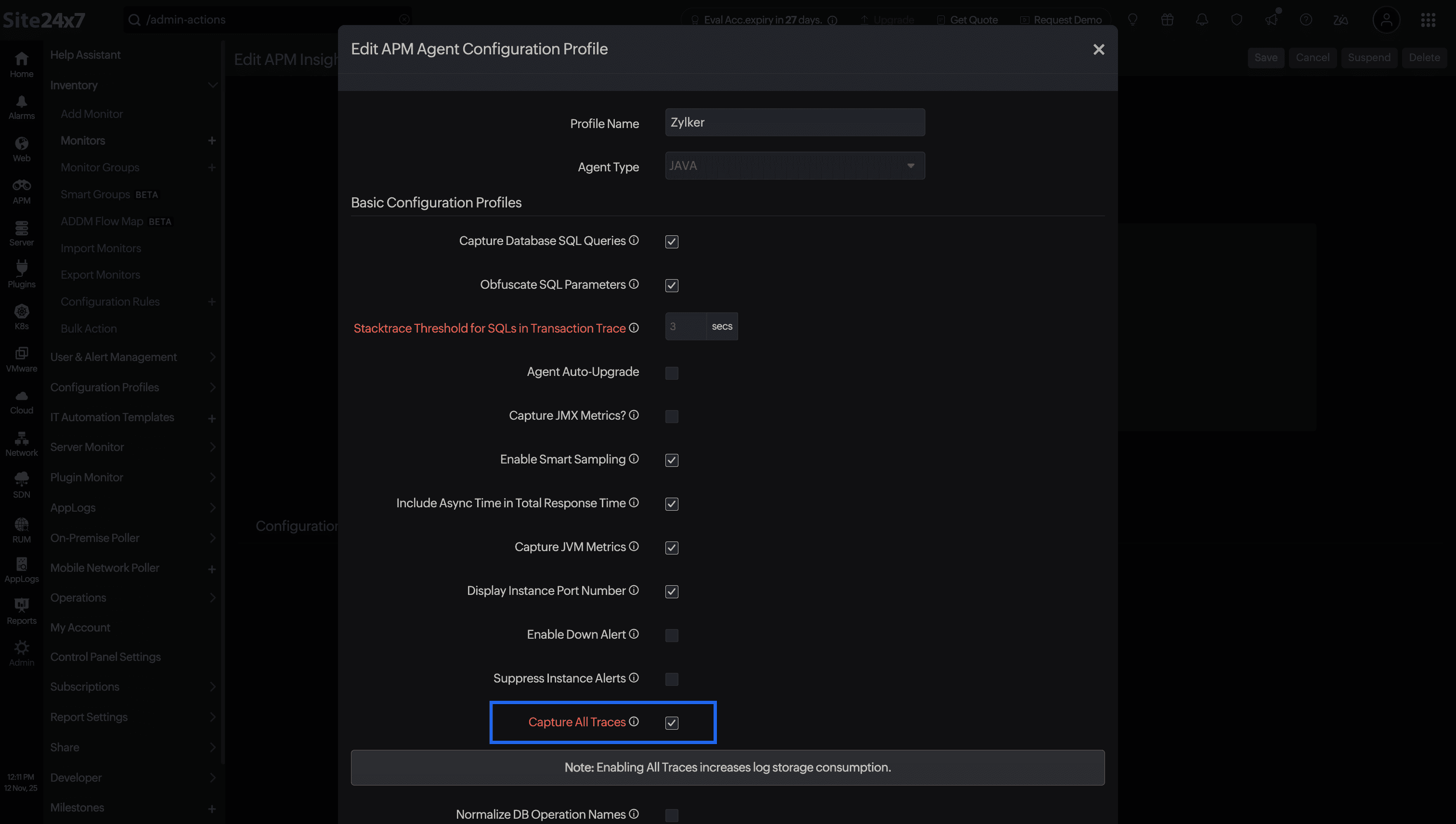 Capture All Traces button