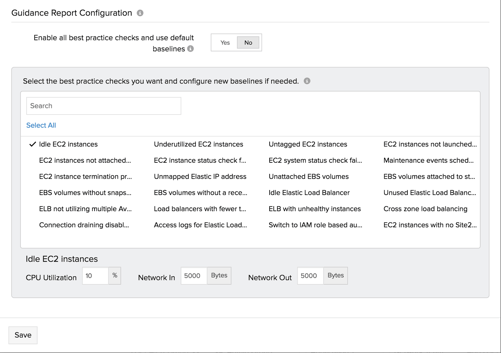 select the recommendation checks and configure new baselines=