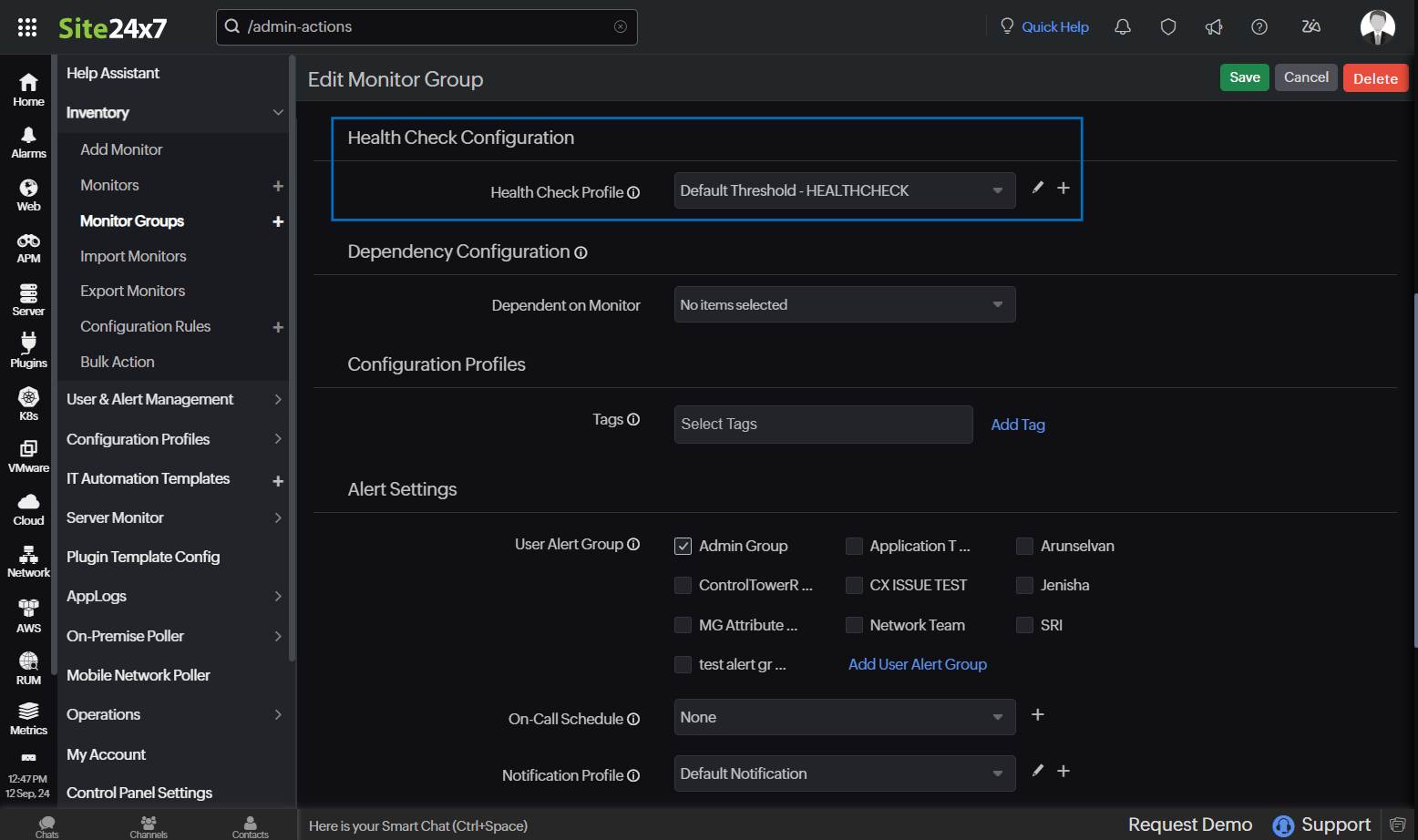 health check configuration