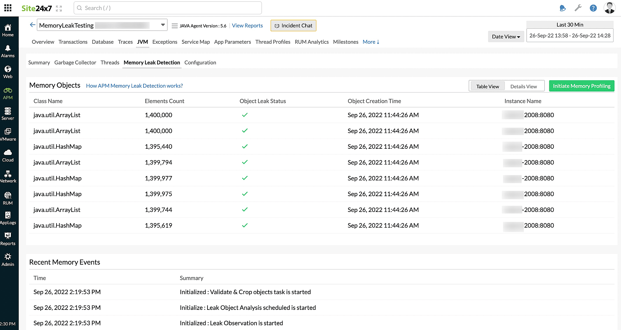 Initiate Memory Profiling Initiate Memory Profiling