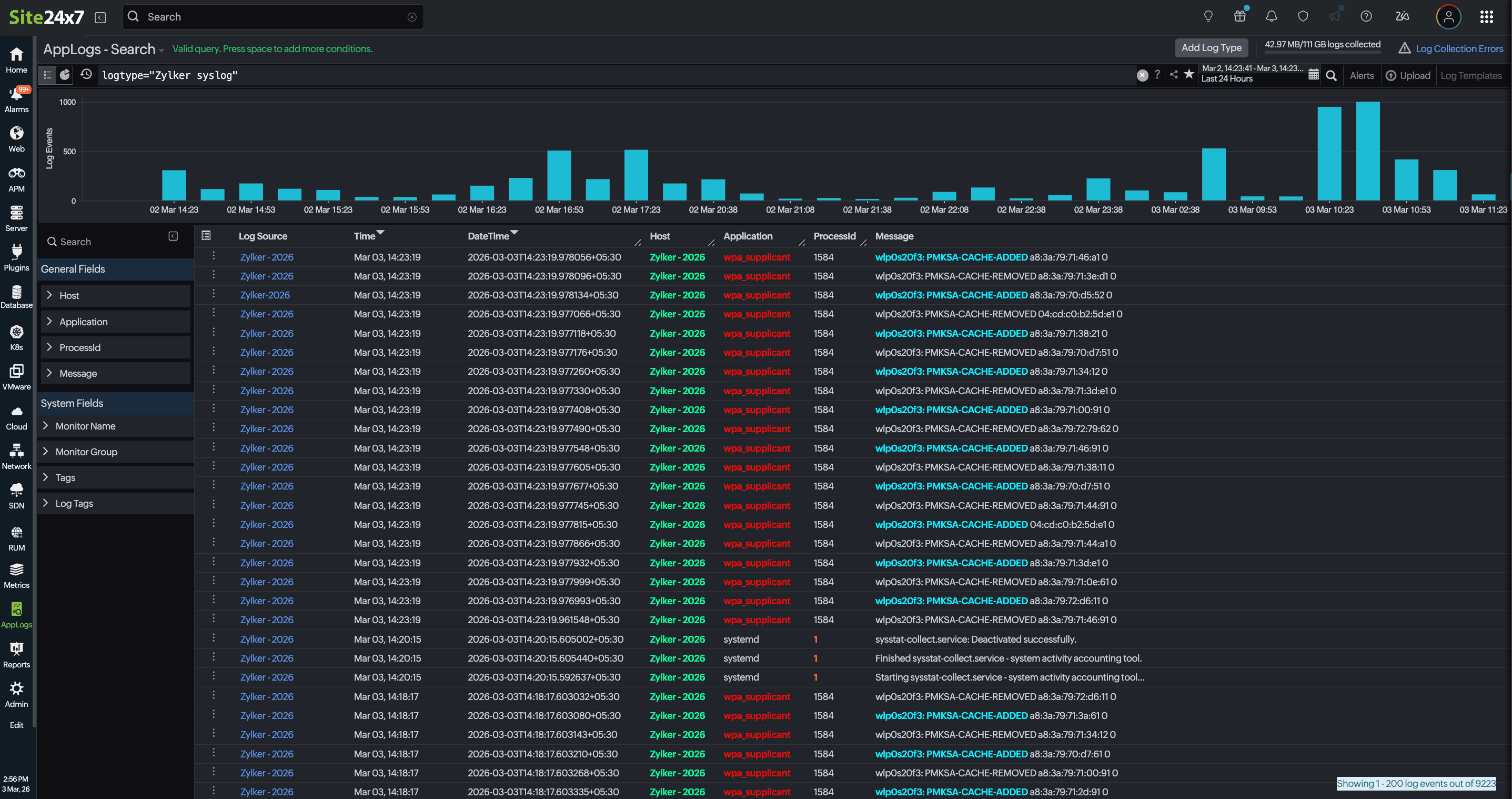 Colors applied in log search