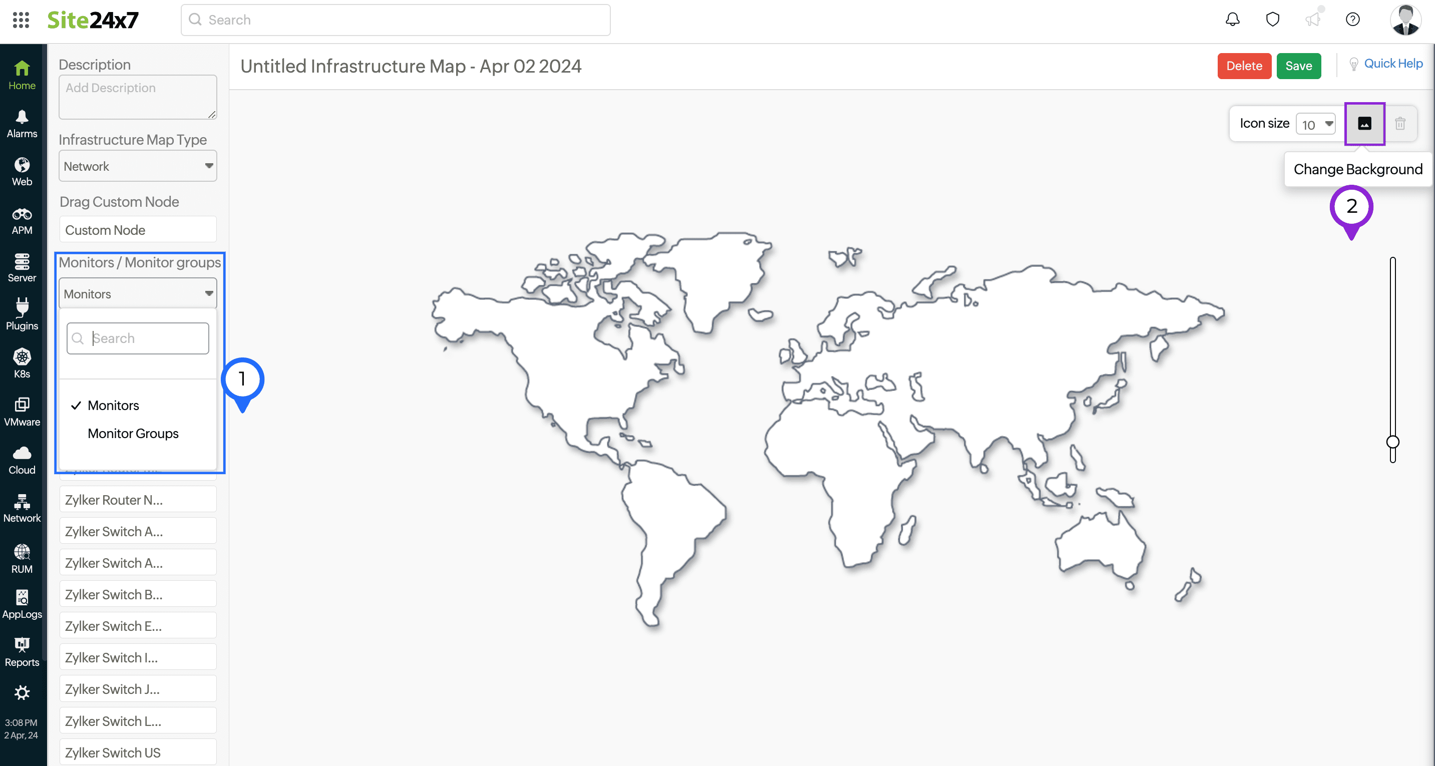 Monitor groups in topology maps