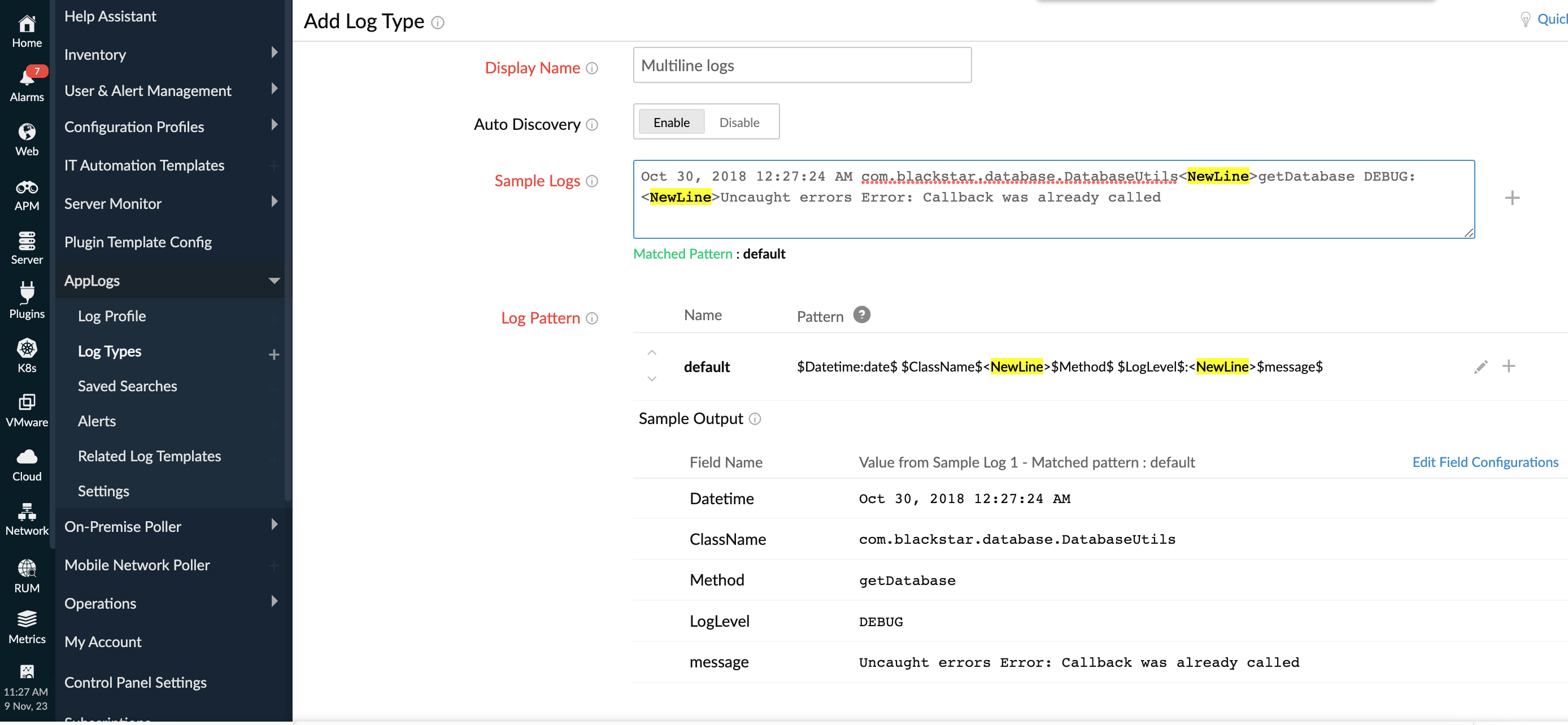 Multiline logs