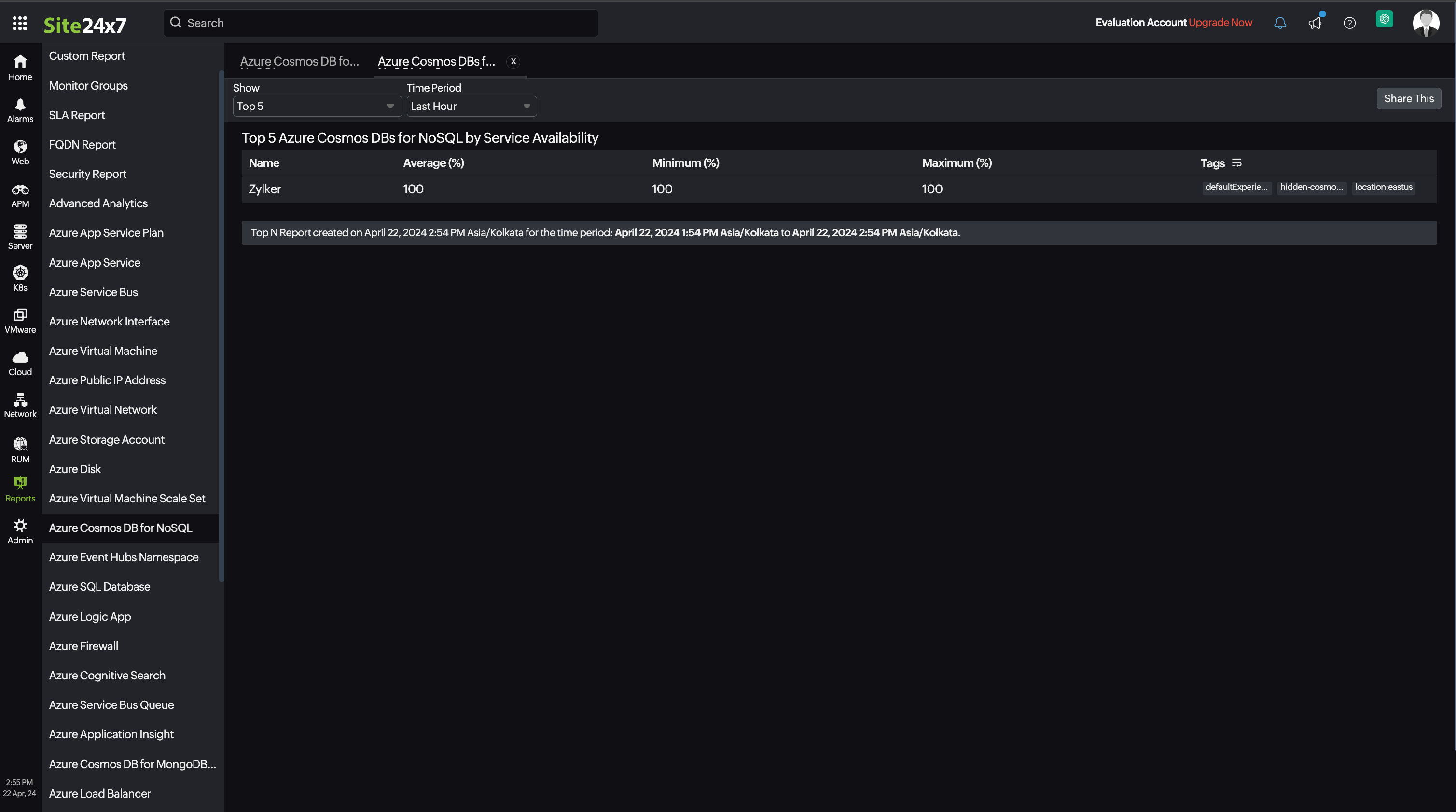 CosmosDB for NoSQL Top N Bottom N Report