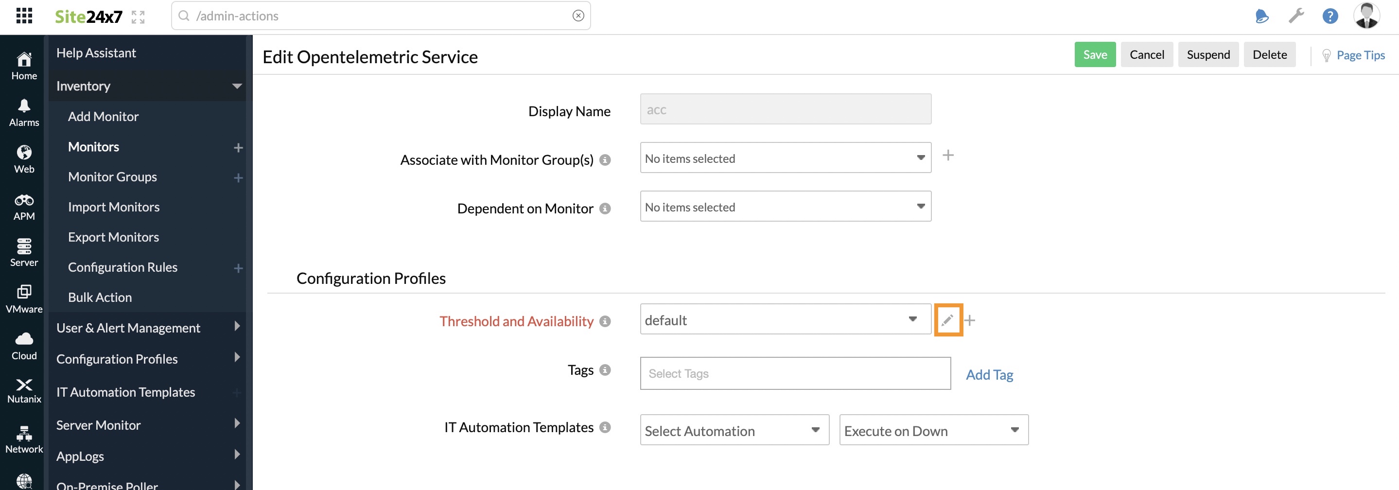 Edit Threshold and Availability in OpenTelemetry