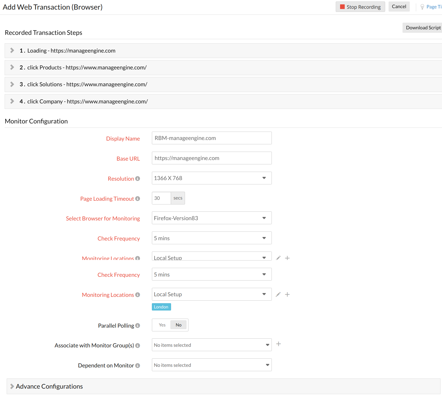 Configuring monitor-related settings for Chrome recorder