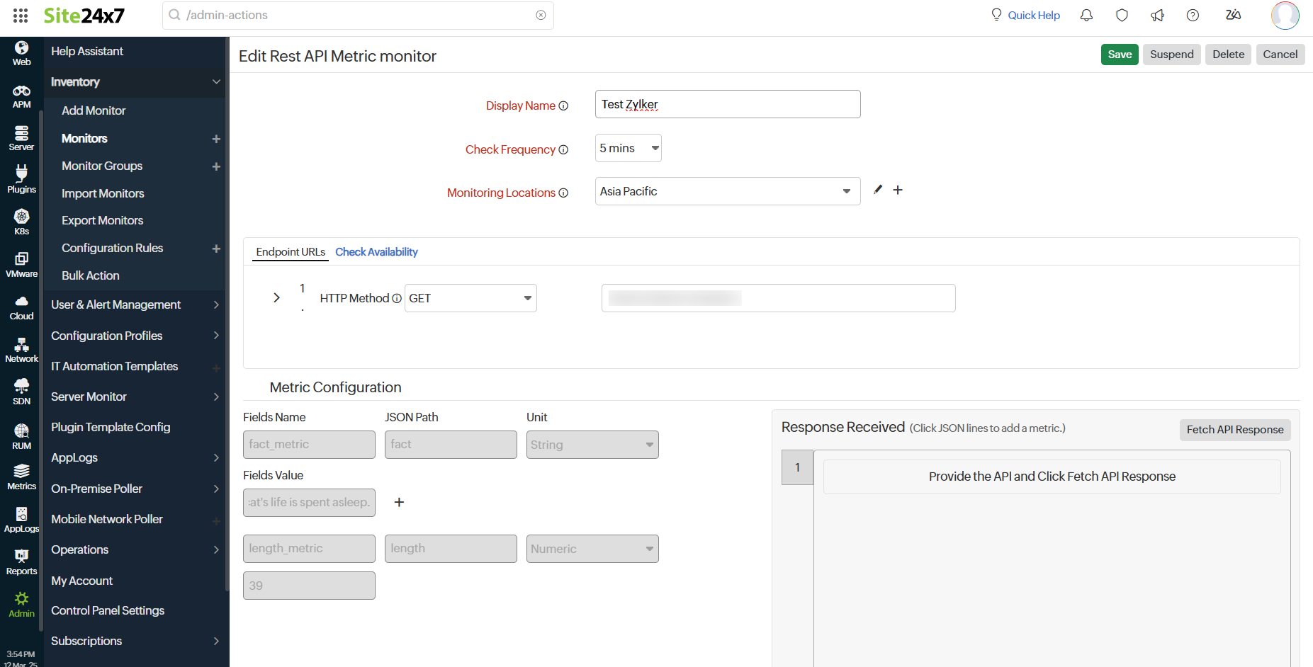 Edit REST API Metric Monitor