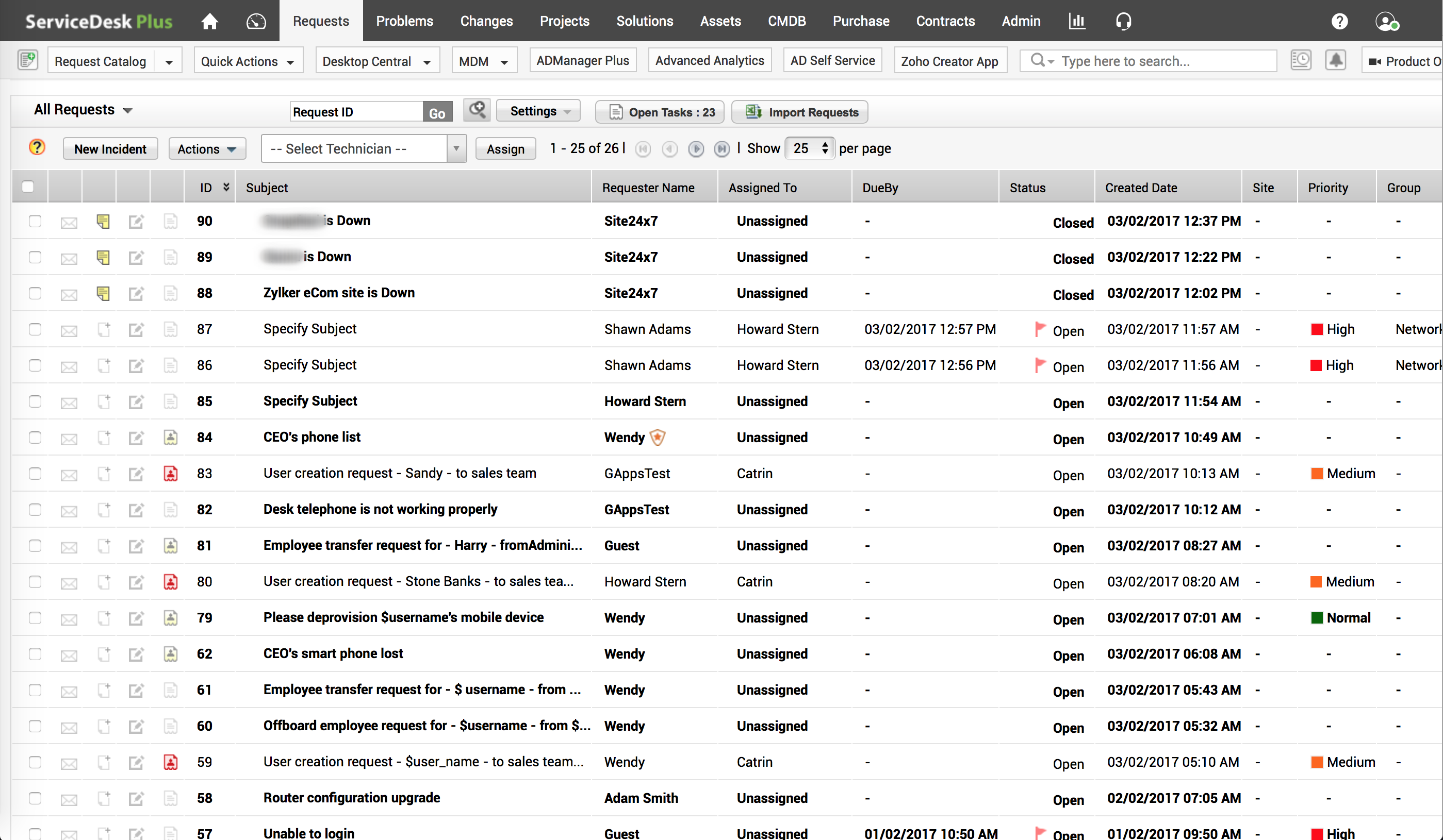 sdp request dashboard