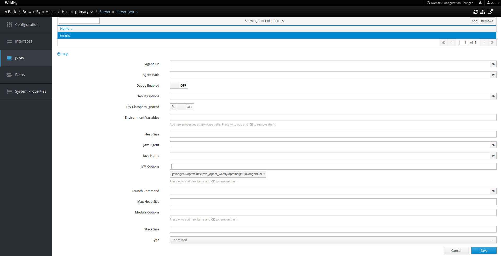 Add the agent's JAR file path