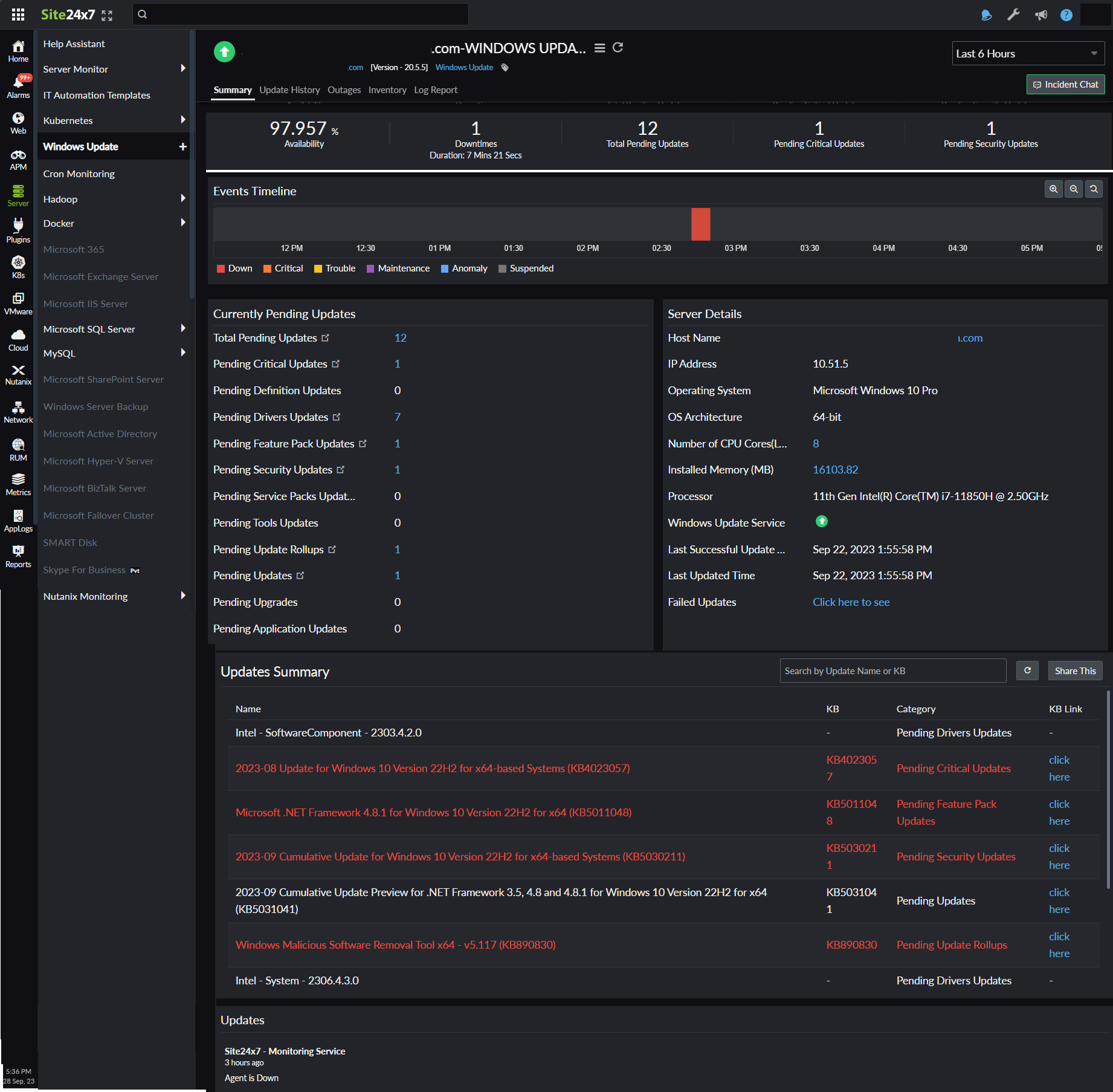 Windows Update monitoring dashboard